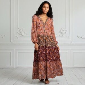 Figueroa & Flower Floral Tiered Maxi Dress Boho Cottagecore Size Large